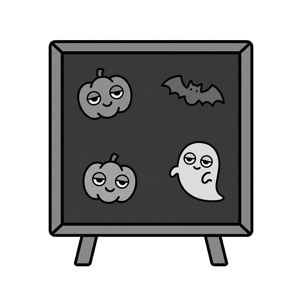 ハロウィンの黒板のイラスト（モノクロ）