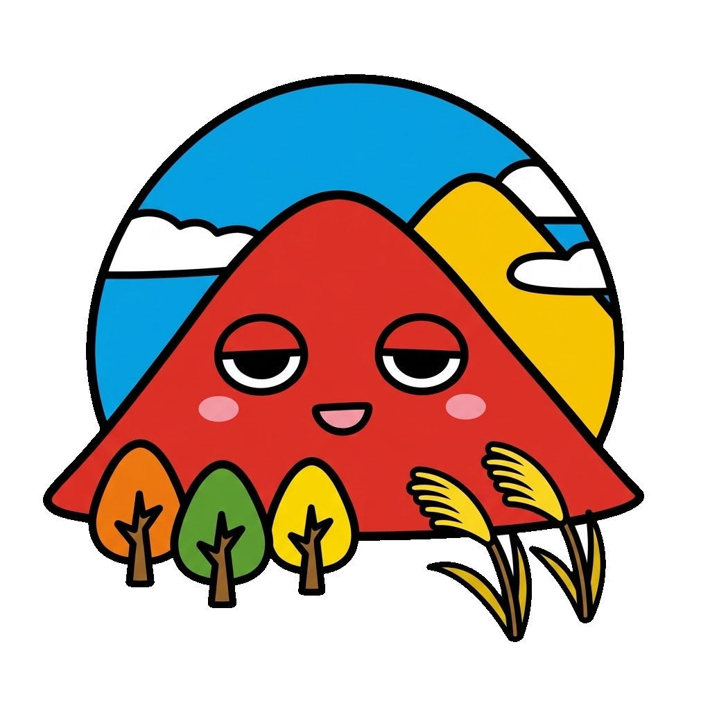 秋の山と紅葉のイラスト（カラー）