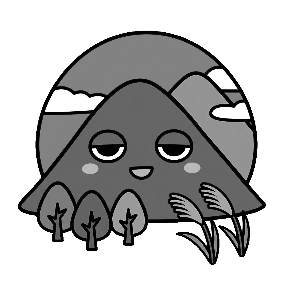 秋の山と紅葉のイラスト(モノクロ)