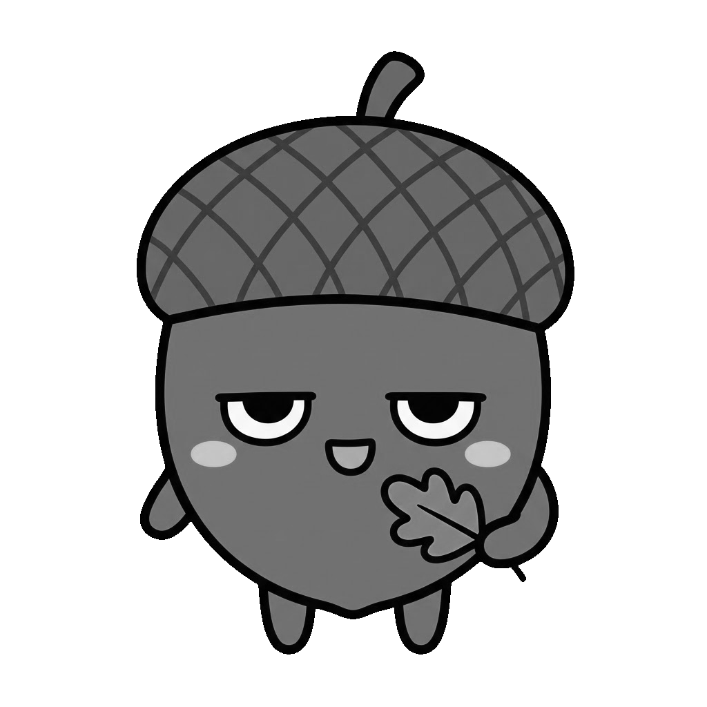 どんぐり(秋)のイラスト(モノクロ)