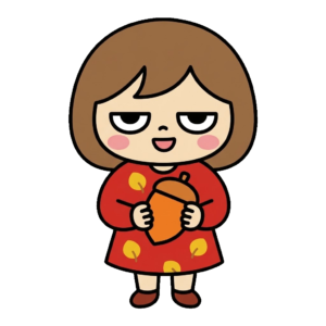 どんぐりを持った女の子のイラスト（秋）