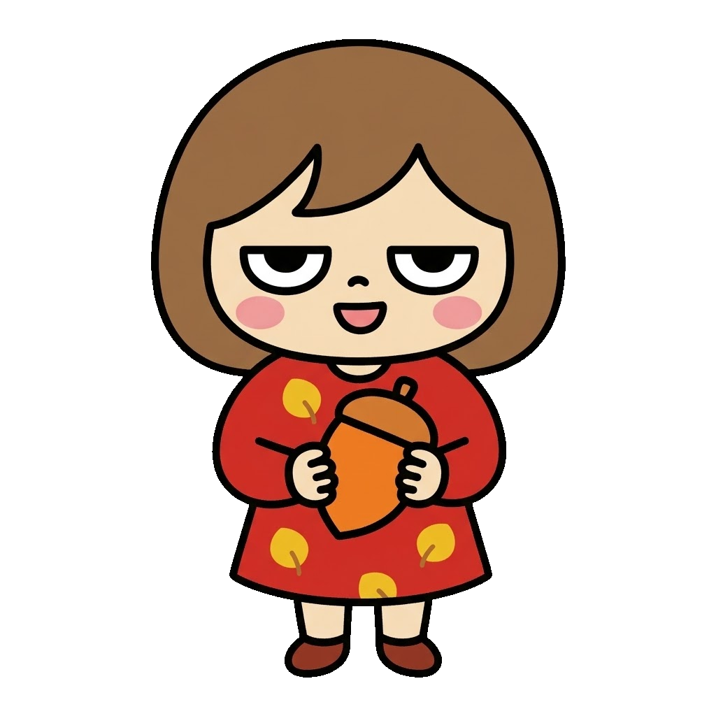 どんぐりを持った女の子（秋）のイラスト（カラー）