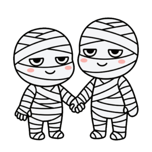 ミイラが手をつないでいる