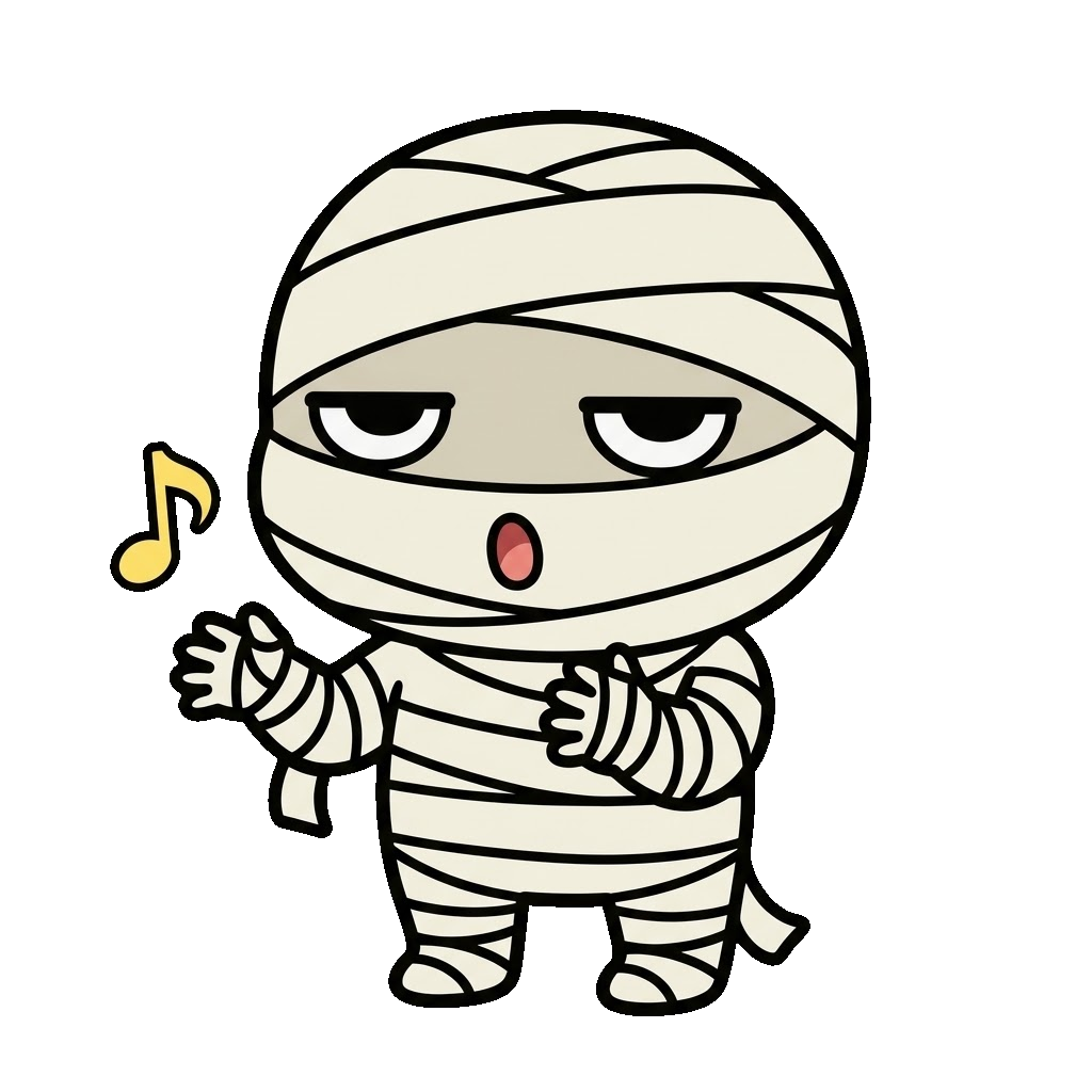 ミイラがうたっているイラストのイラスト（カラー）