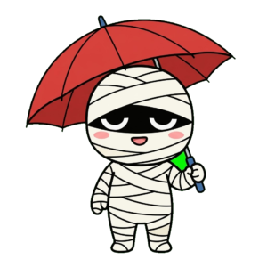 ミイラが傘をさしている
