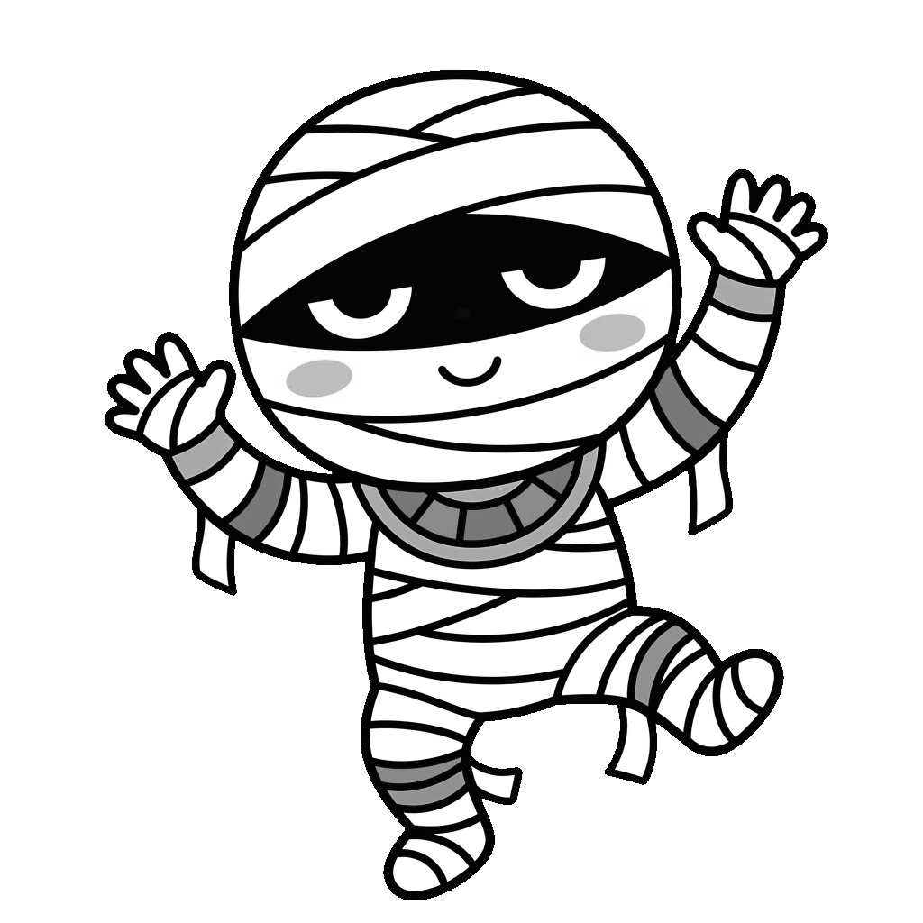 ミイラがおどっているところのかわいいイラスト（モノクロ）