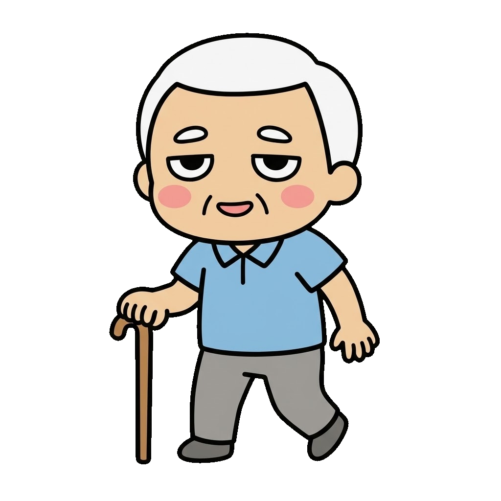 お年寄りがリハビリをしているところのかわいいイラスト（カラー）