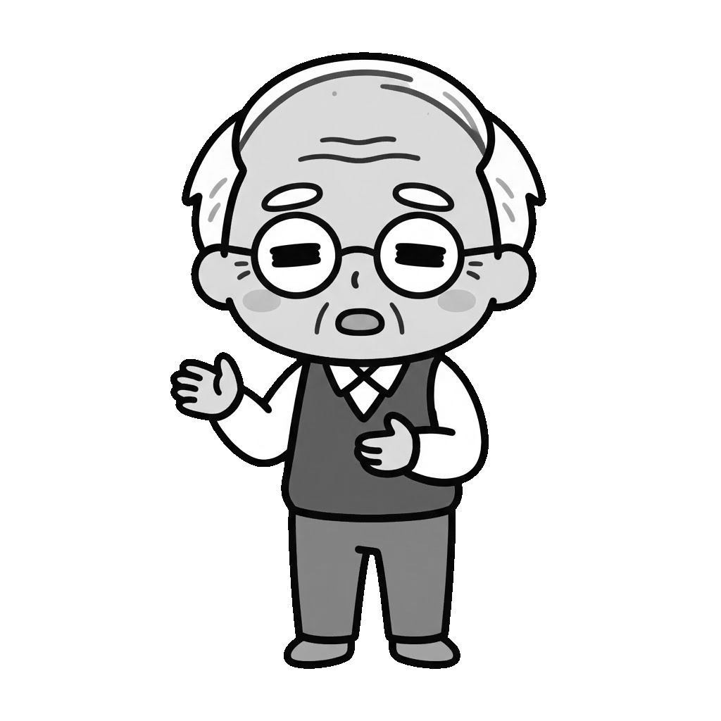 お年寄りがおしゃべりしているところのかわいいイラスト(モノクロ)
