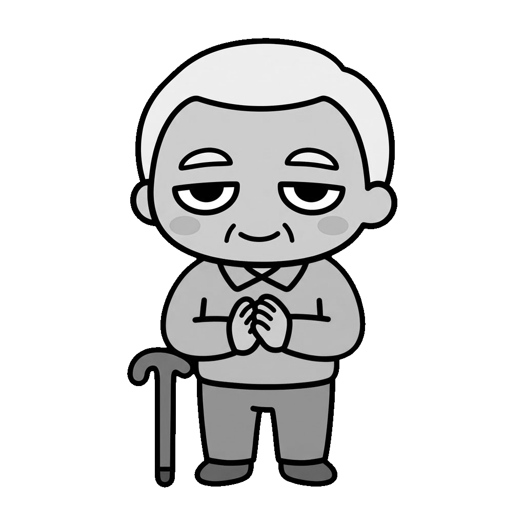 お年寄りが手あそびをしているところのかわいいイラスト（モノクロ）