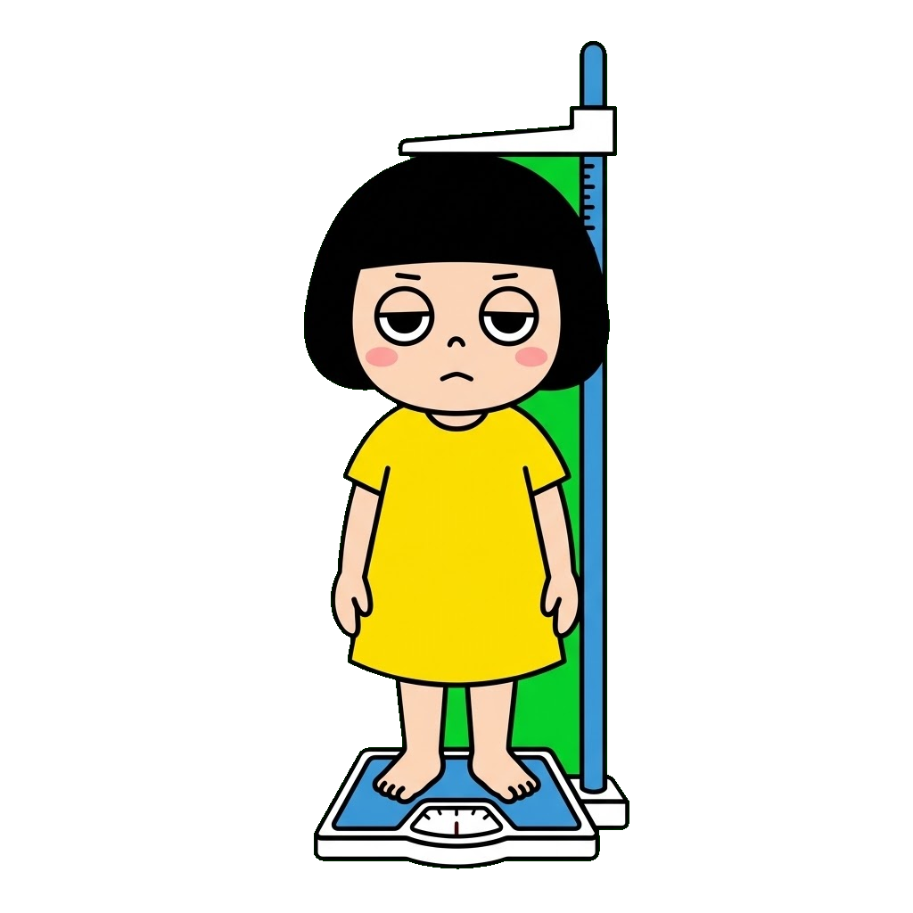 園児が身体測定をうけているところのかわいいイラスト（カラー）
