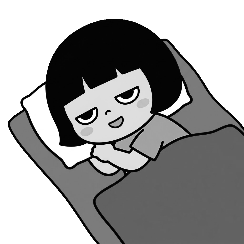 園児がお昼寝しているところのかわいいイラスト（モノクロ）