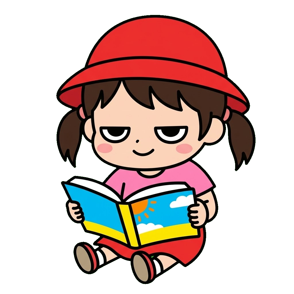 園児が絵本を読んでもらっているところのかわいいイラスト(カラー)