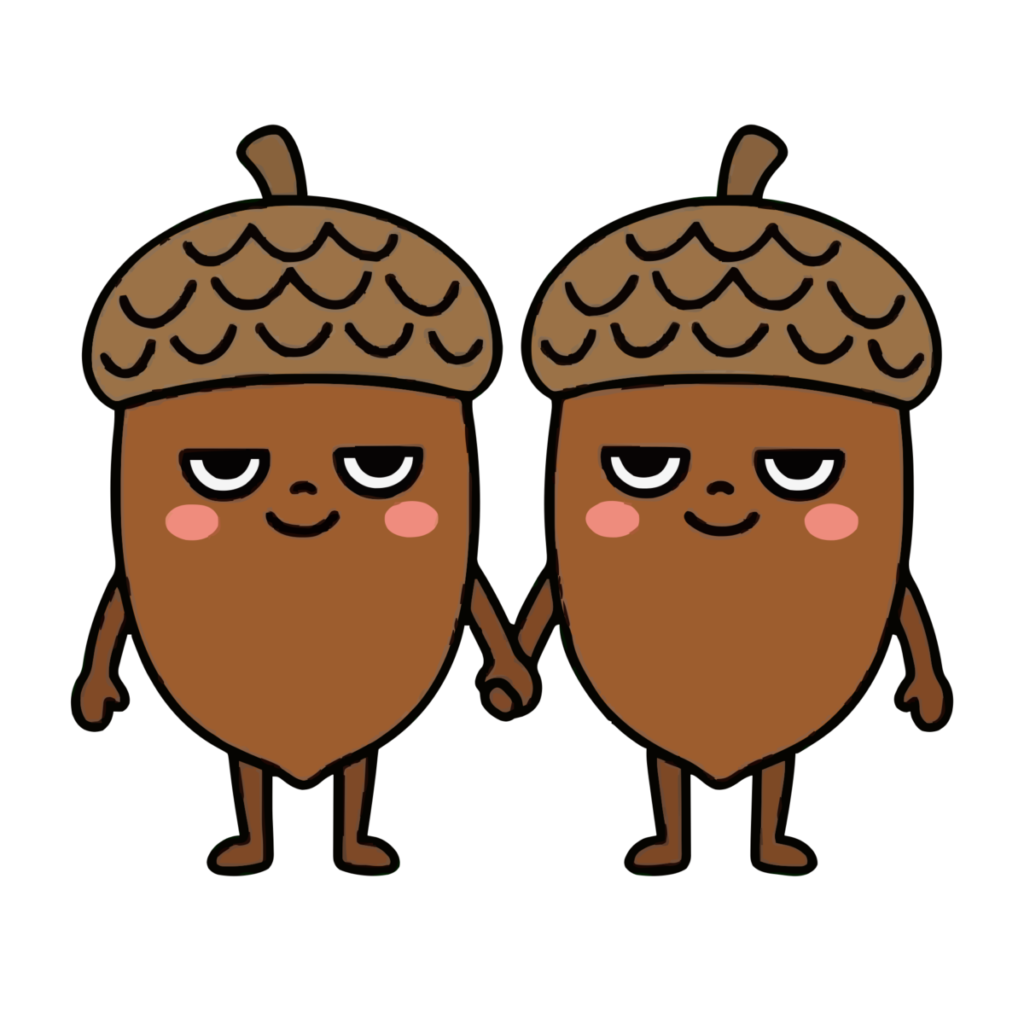 どんぐりの子が手をつないでいるイラスト（カラー）