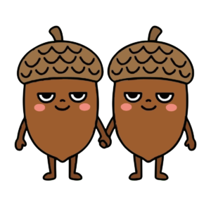 どんぐりの子が手をつないでいるイラスト（カラー）