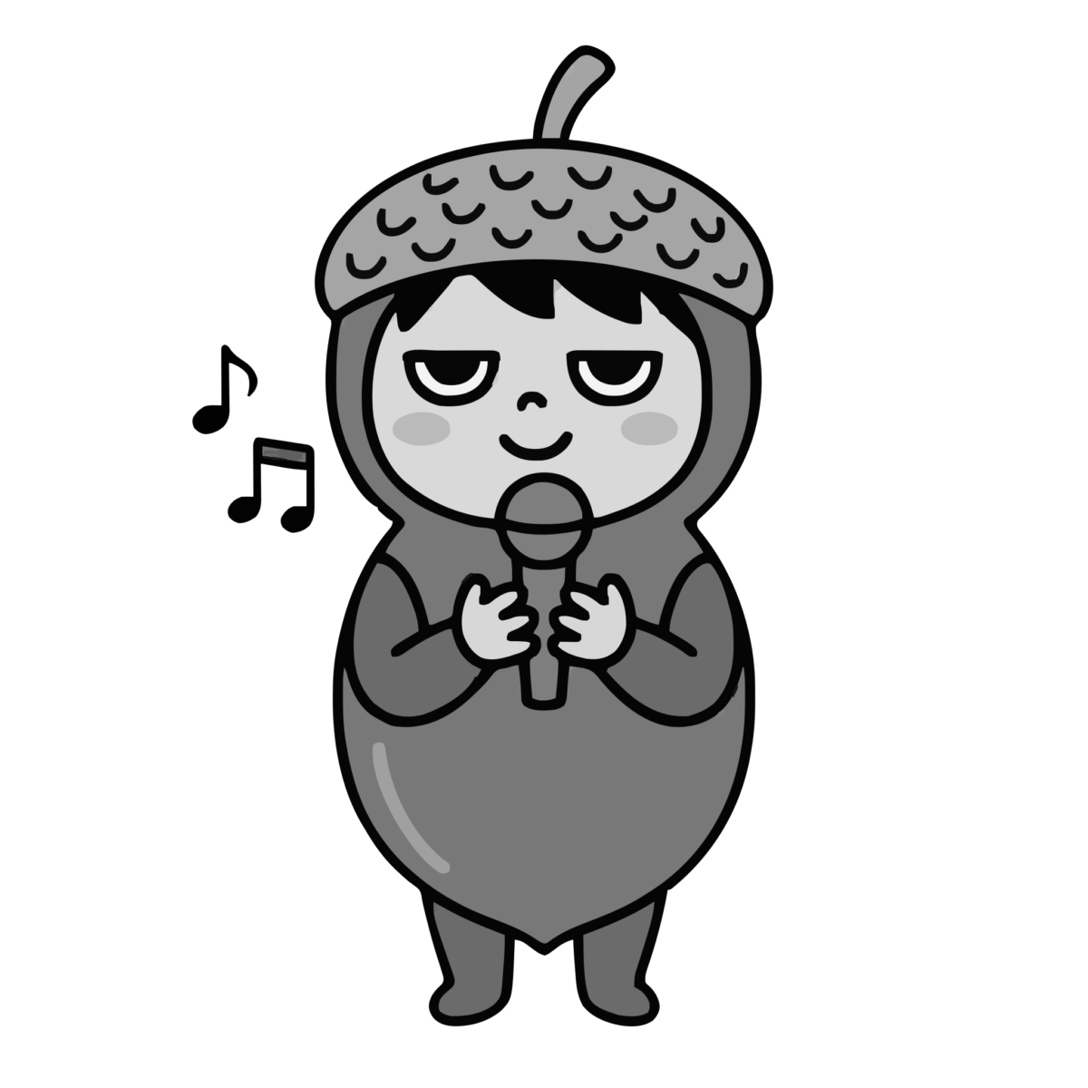 どんぐりの子がうたっているところのかわいいイラスト(モノクロ)