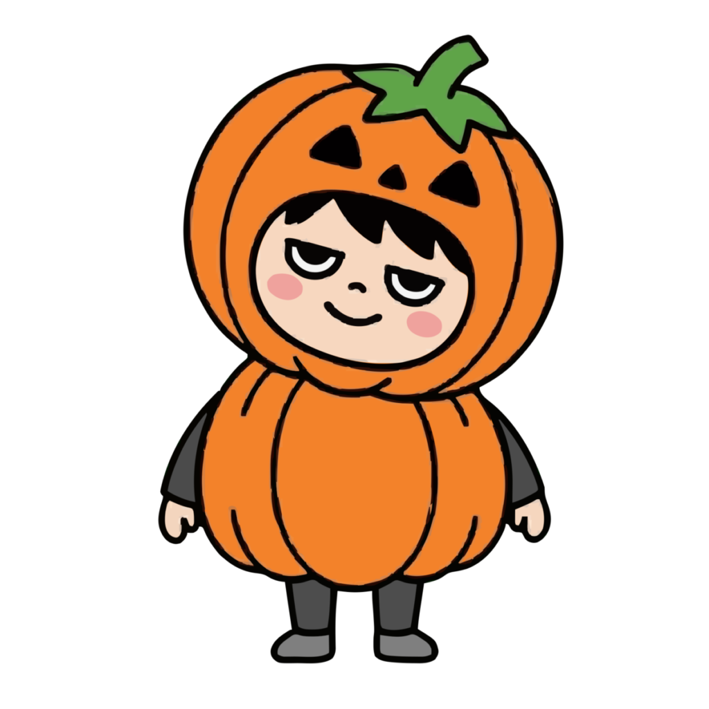 かぼちゃのおばけが首をかしげているイラスト（カラー）