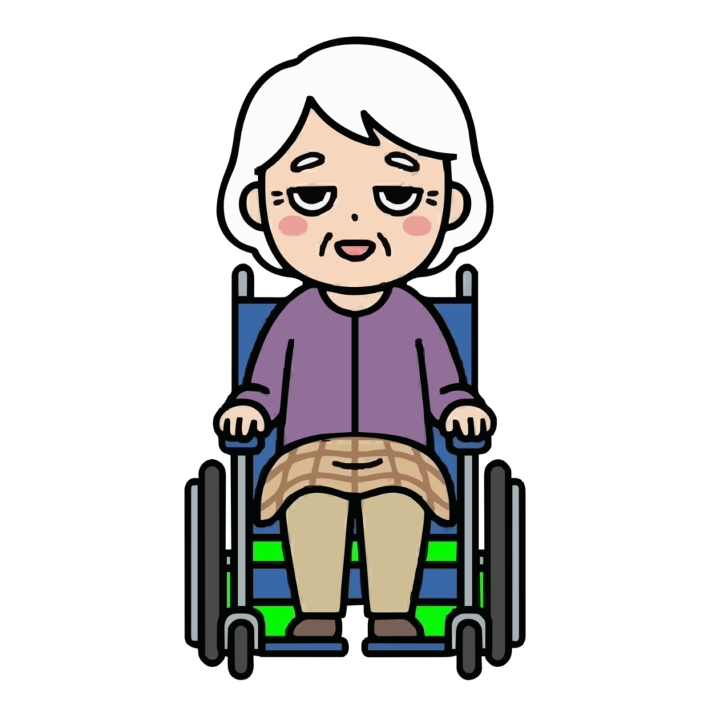 車いすのお年寄りがひざかけをかけているイラスト（カラー）