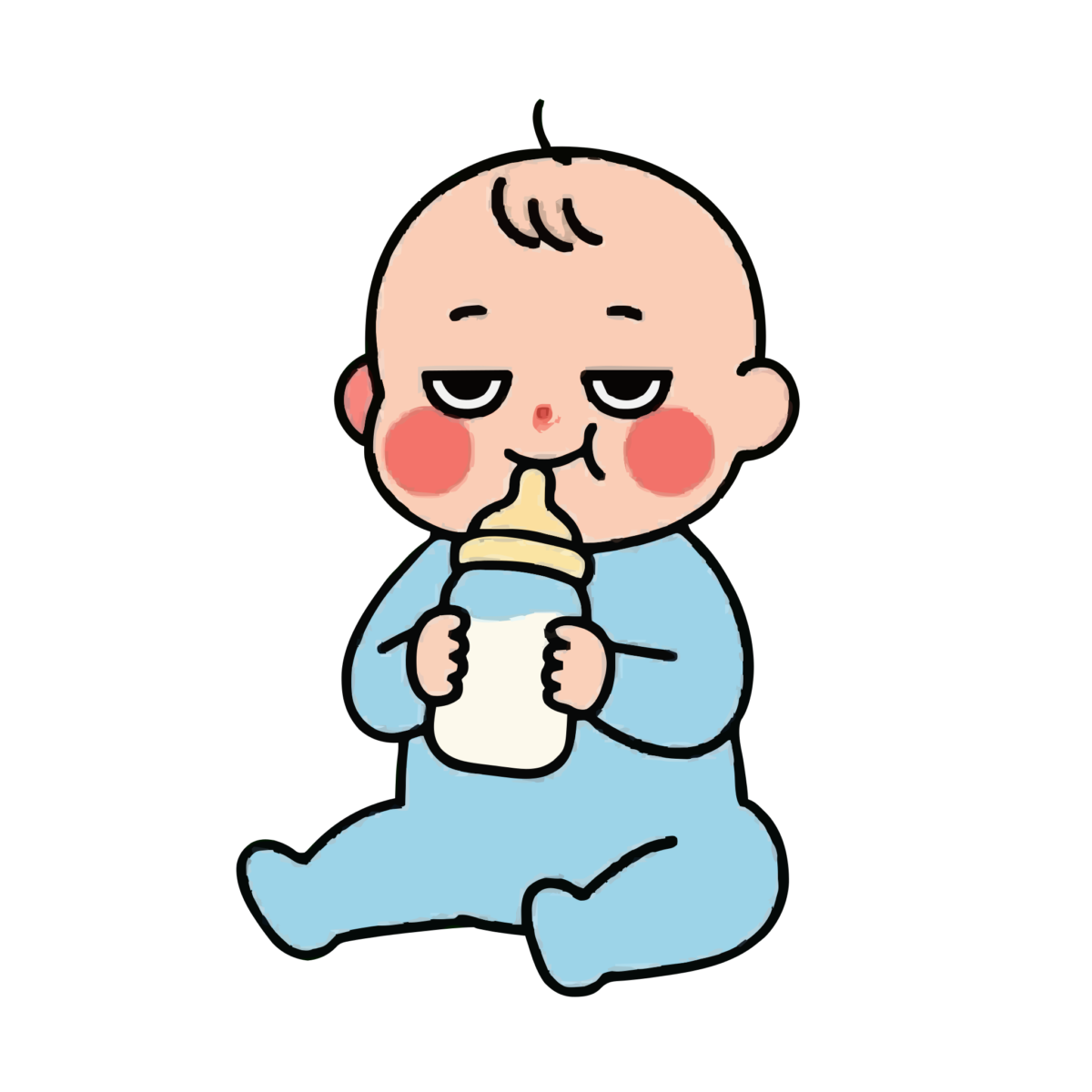 赤ちゃんがミルクを飲んでいるところのかわいいイラスト（カラー）