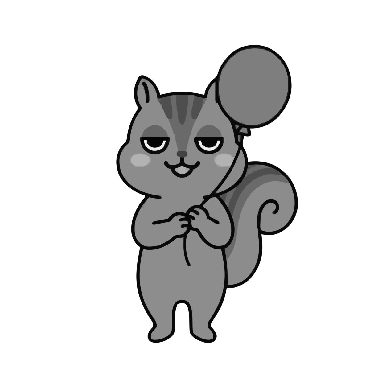 りすが風船を持っているところのかわいいイラスト（モノクロ）