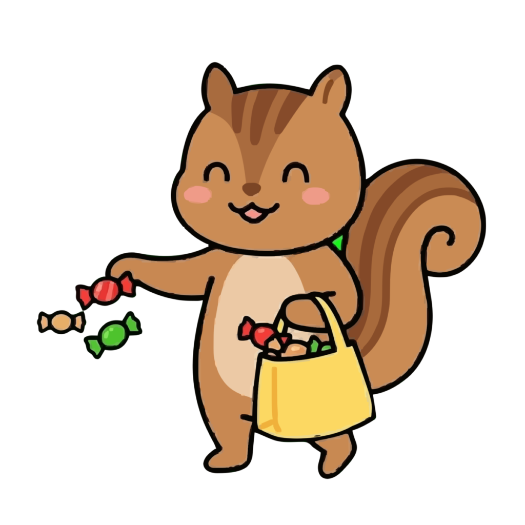 りすがお菓子をくばっているイラスト（カラー）