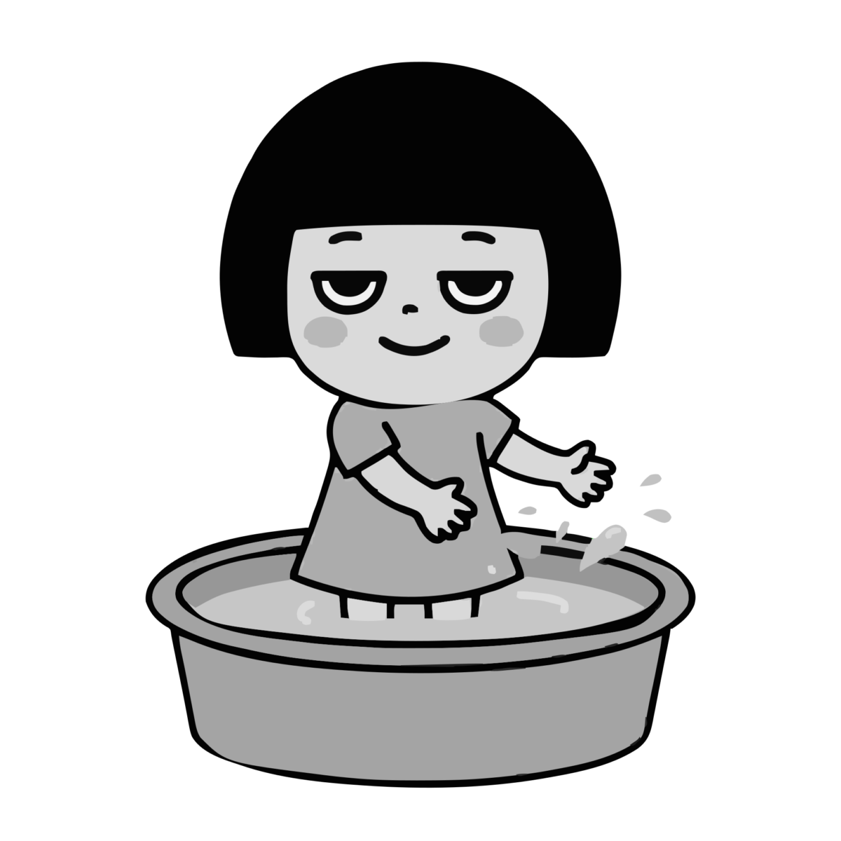 園児が水あそびしているところのかわいいイラスト(モノクロ)
