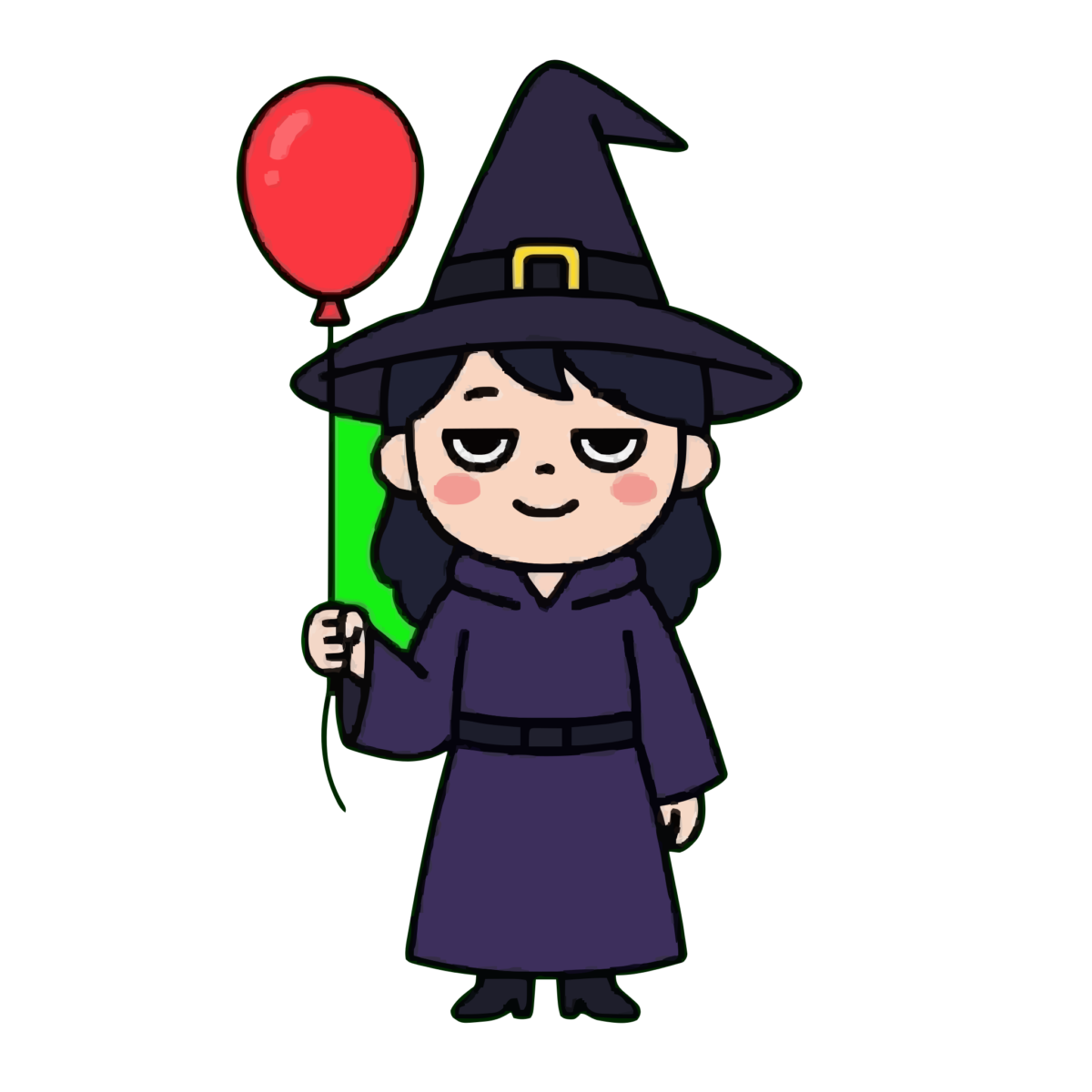 魔女が風船を持っているところのかわいいイラスト(カラー)
