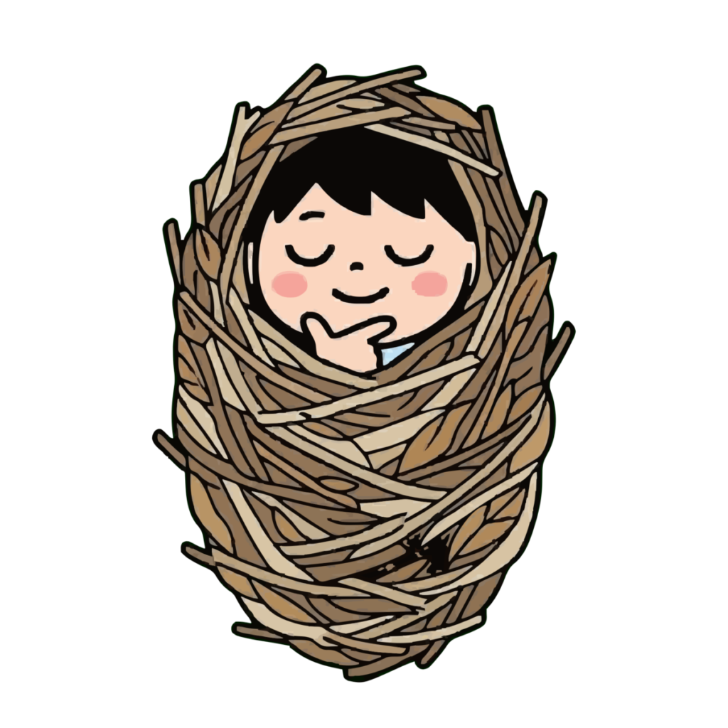みのむしが考えこんでいるイラスト（カラー）
