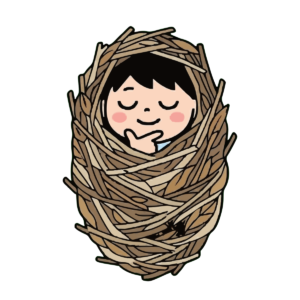 みのむしが考えこんでいるイラスト（カラー）