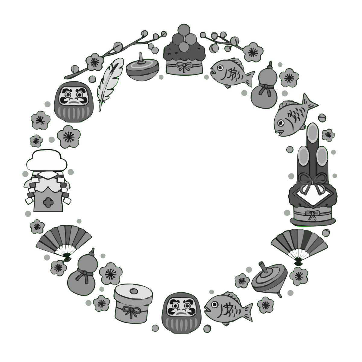 お正月フレームのイラスト無料ダウンロード（モノクロ）