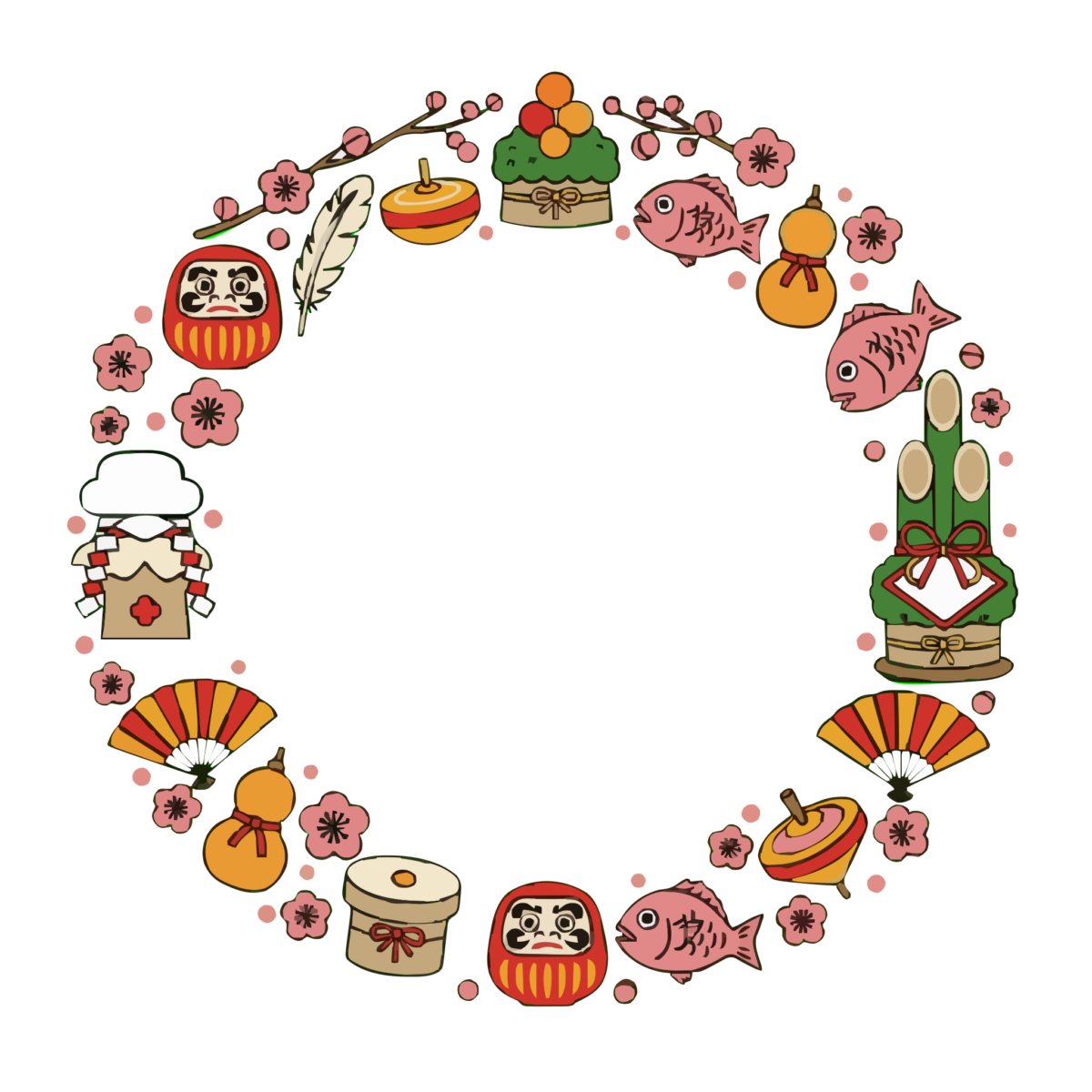お正月フレームのイラスト無料ダウンロード（カラー）