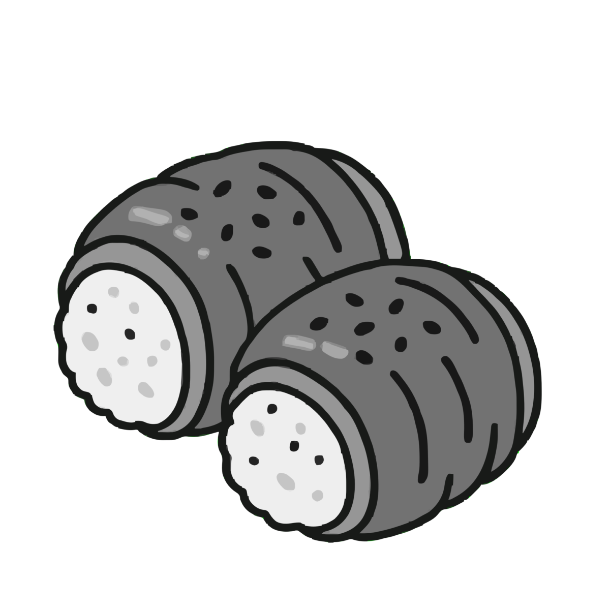 肉巻きおにぎりのイラスト無料ダウンロード（モノクロ）