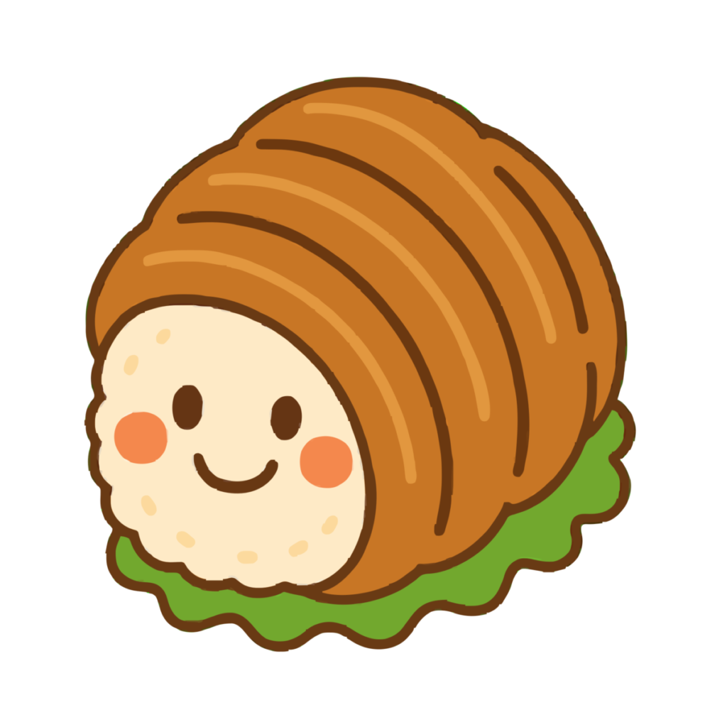 にこにこ肉巻きおにぎりのイラスト無料ダウンロード（カラー）