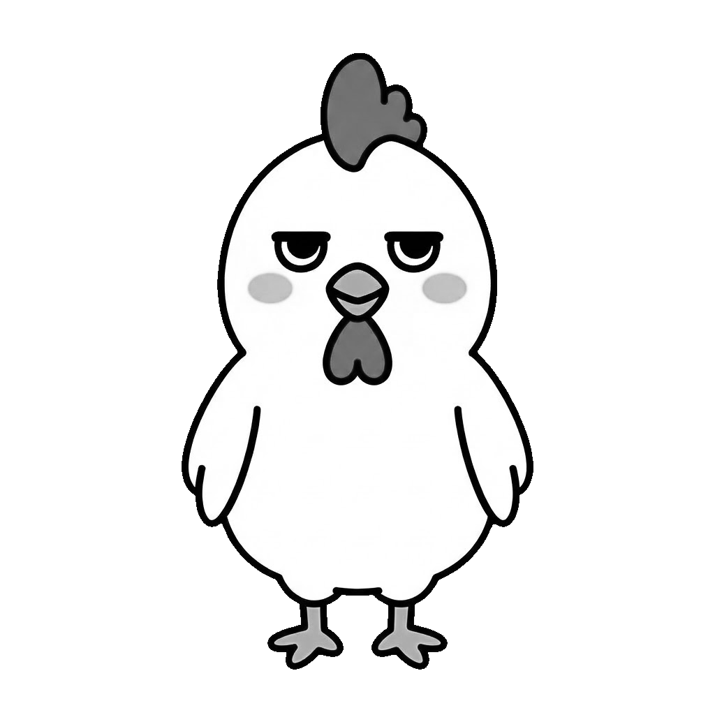 にわとりのかわいいイラスト（モノクロ）