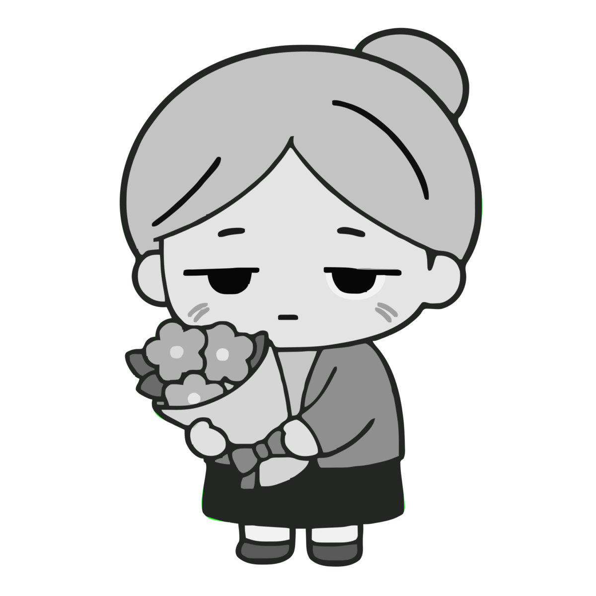 おばあちゃんのかわいいイラスト（敬老の日）（モノクロ）