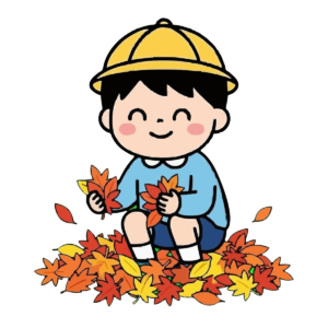 落ち葉あそびをする子どものイラスト（秋）（カラー）