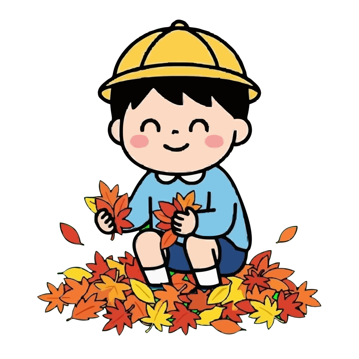 落ち葉あそびのかわいいイラスト（カラー）