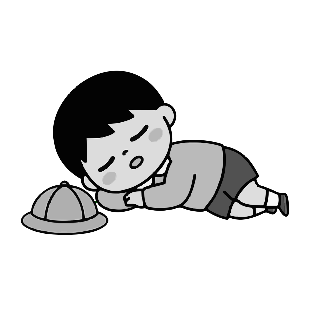 お昼寝のかわいいイラスト(モノクロ)