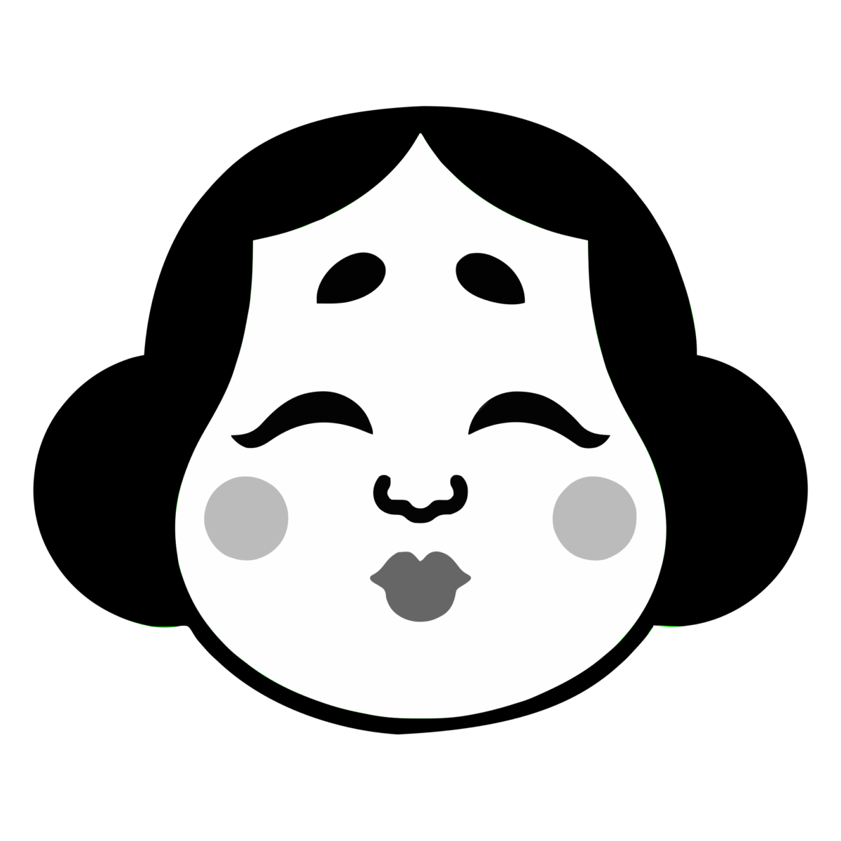 お多福おかめの顔のイラスト無料ダウンロード（モノクロ）