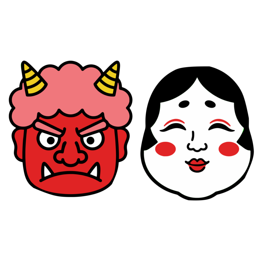 鬼とおかめのイラスト無料ダウンロード（カラー）