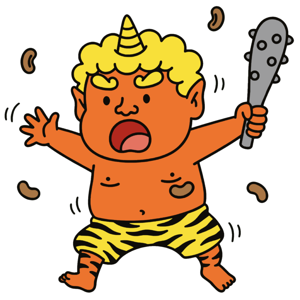 豆まきで驚く鬼のイラスト無料ダウンロード（カラー）
