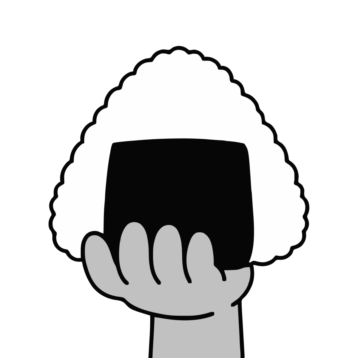 おにぎりをもつ園児の手のイラスト無料ダウンロード（モノクロ）