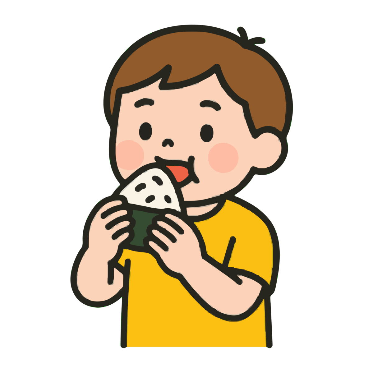 おにぎりを食べる子供のイラスト無料ダウンロード（カラー）