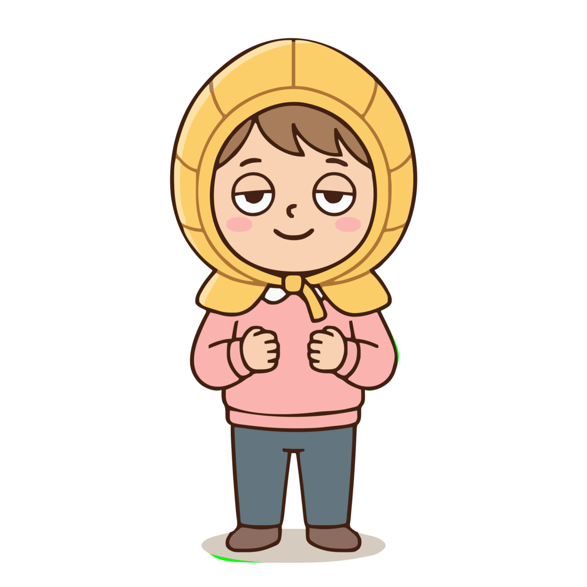 防災頭巾をかぶった女の子のイラスト(カラー)