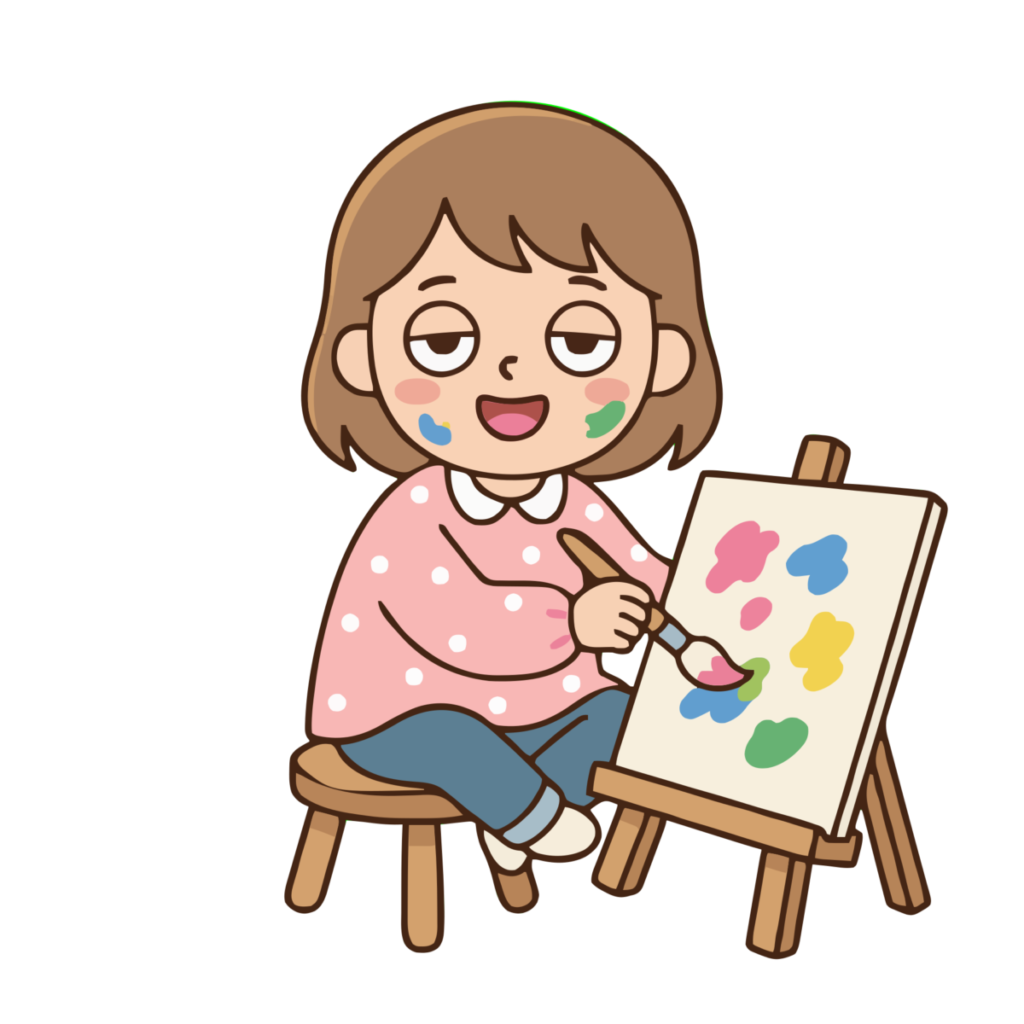 お絵かきをする女の子のイラスト（カラー）