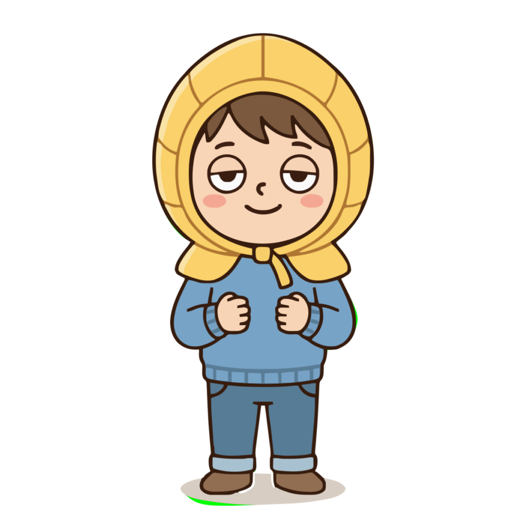 防災頭巾をかぶった男の子のイラスト（カラー）