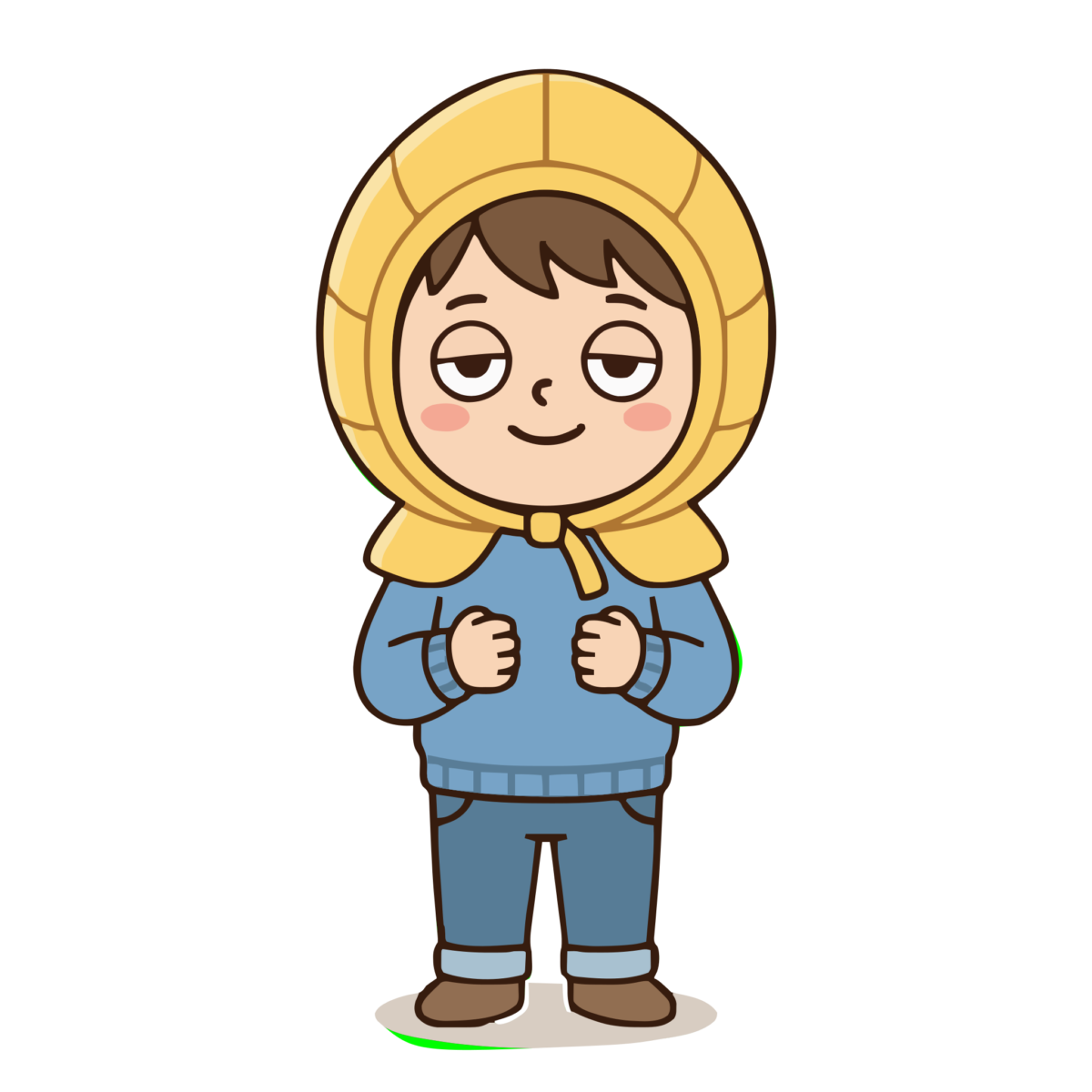 防災頭巾をかぶった男の子のイラスト（カラー）