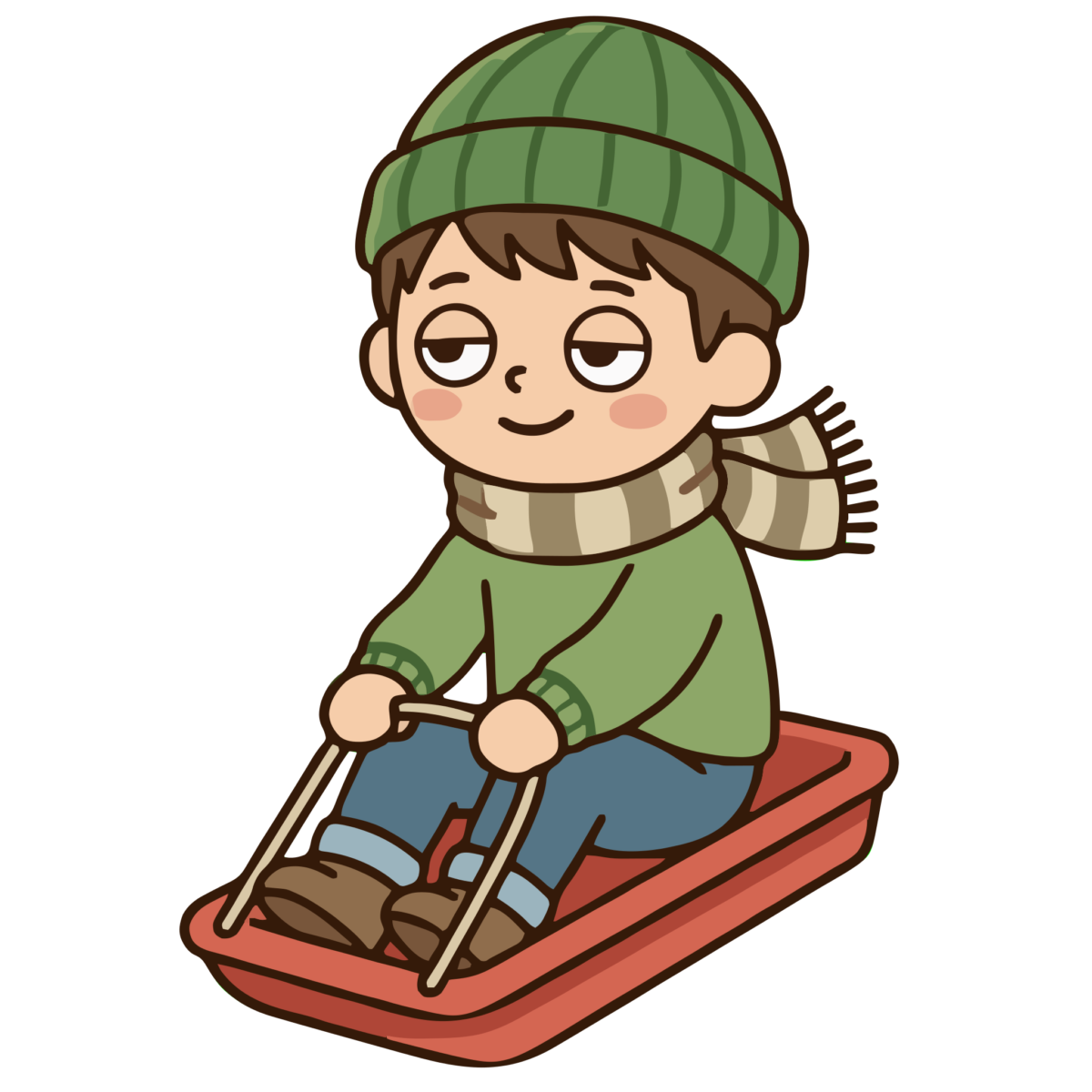 そり遊びをする男の子のイラスト（カラー）