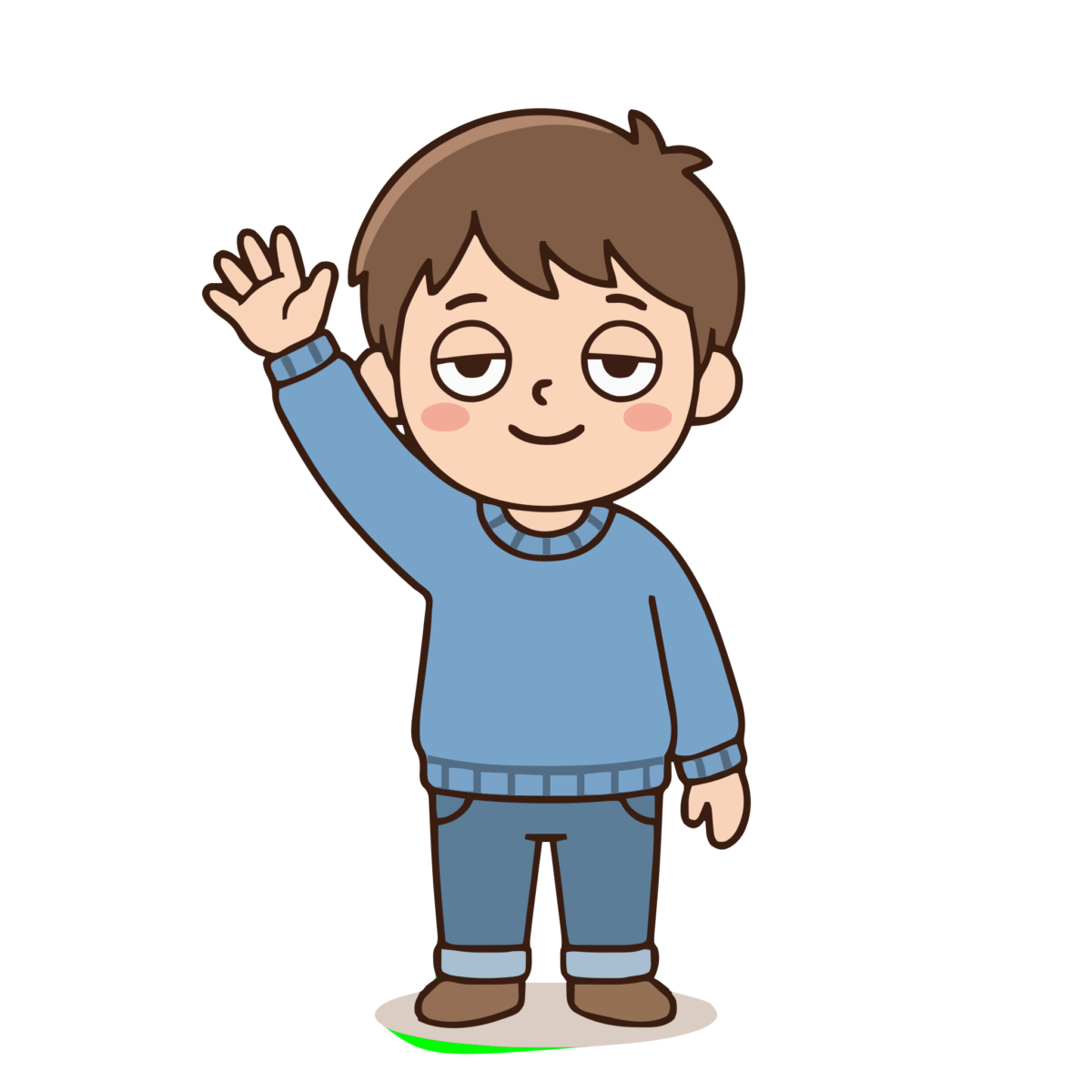 手を挙げる元気な男の子のかわいいイラスト(カラー)