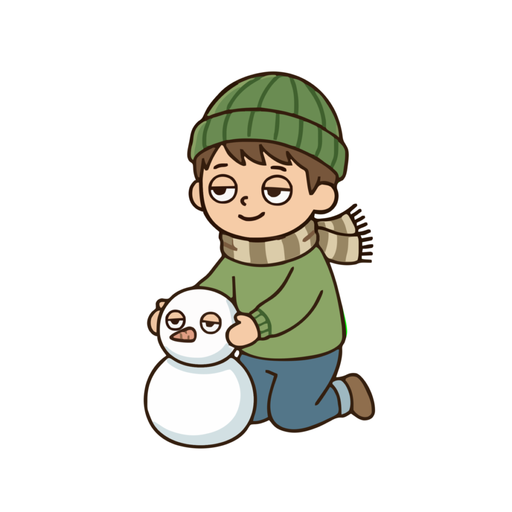 雪だるまを作る男の子のイラスト（カラー）