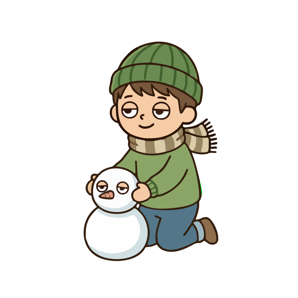 雪だるまを作る男の子のイラスト（カラー）